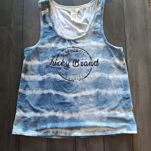 Lucky Brand Blue Tie Dye Scoop Neck Muscle Tank Blue & White Size Medium